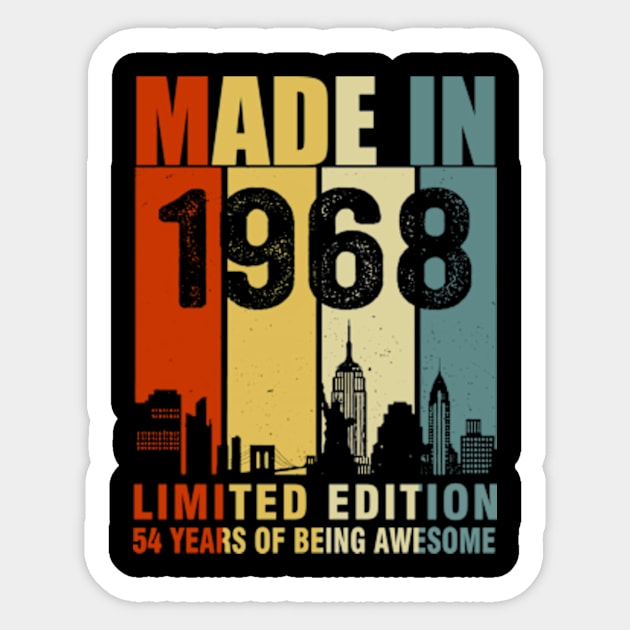 Made In 1968 Limited Edition 54 Years Of Being Awesome Sticker by Vladis